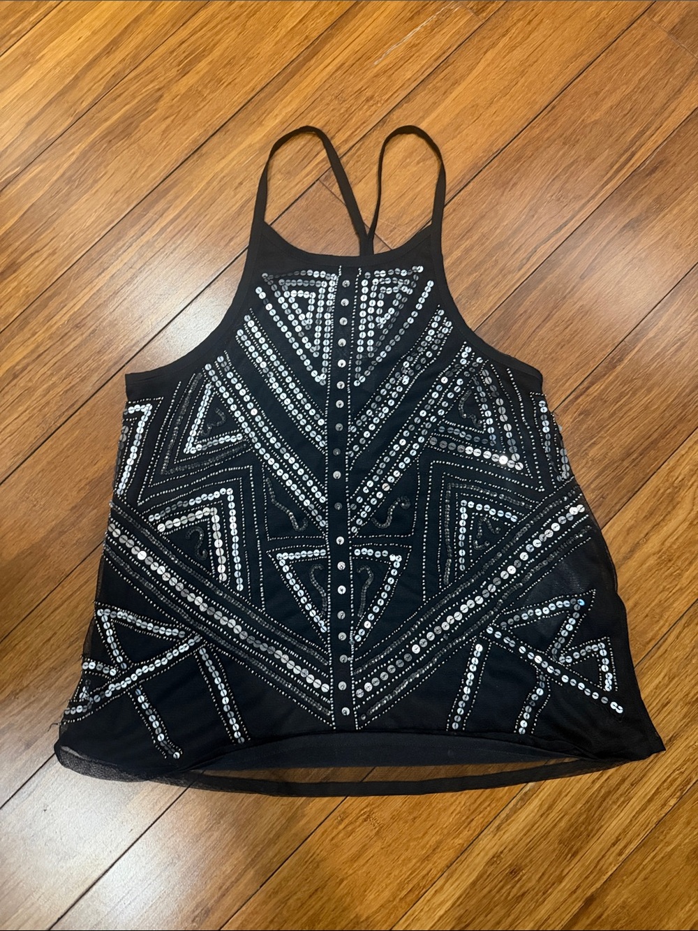 Black Sequin Halter Camisole Top